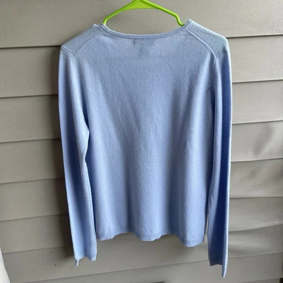 Iris Singer Sweater Womens L Blue Cashmere Pullover Soft Minimalist Office Luxe - Picture 2 of 9